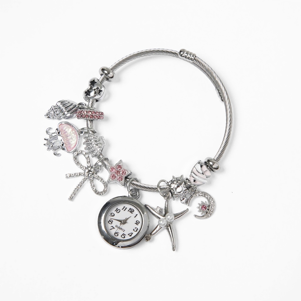 Đồng Hồ Lắc Tay bracelets Nữ Màu Bạc Charm Sao Biển Sứa, Thủ Công đồ trang sức, Không Gỉ, Quà Tặng Cặp Đôi Hàn Quốc