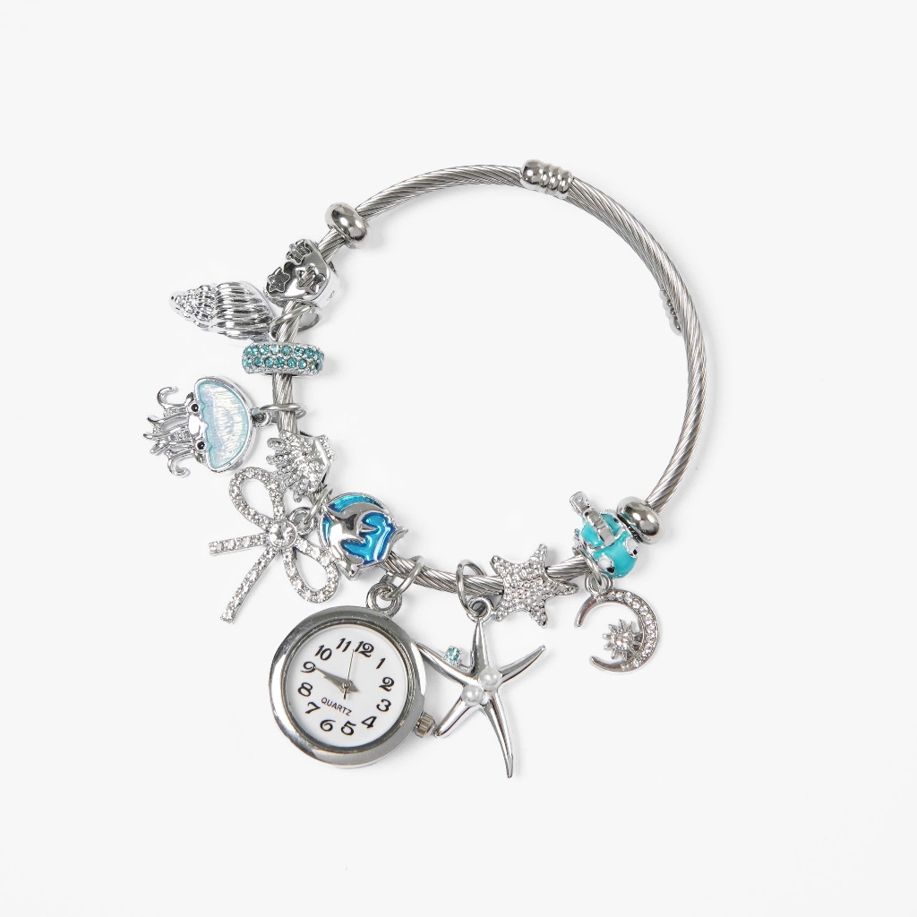 Đồng Hồ Lắc Tay bracelets Nữ Màu Bạc Charm Sao Biển Sứa, Thủ Công đồ trang sức, Không Gỉ, Quà Tặng Cặp Đôi Hàn Quốc