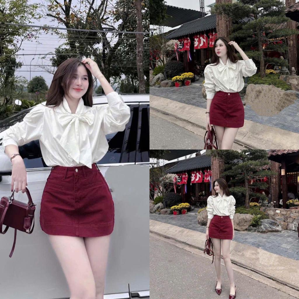 [DEAL MỞ BÁN- MẪU HOTTREND 2026] CHÂN VÁY JEANS NỮ CHỮ A ĐỎ MẬN CÓ QUẦN BẢO HỘ CẠP CAO HACK DÁNG