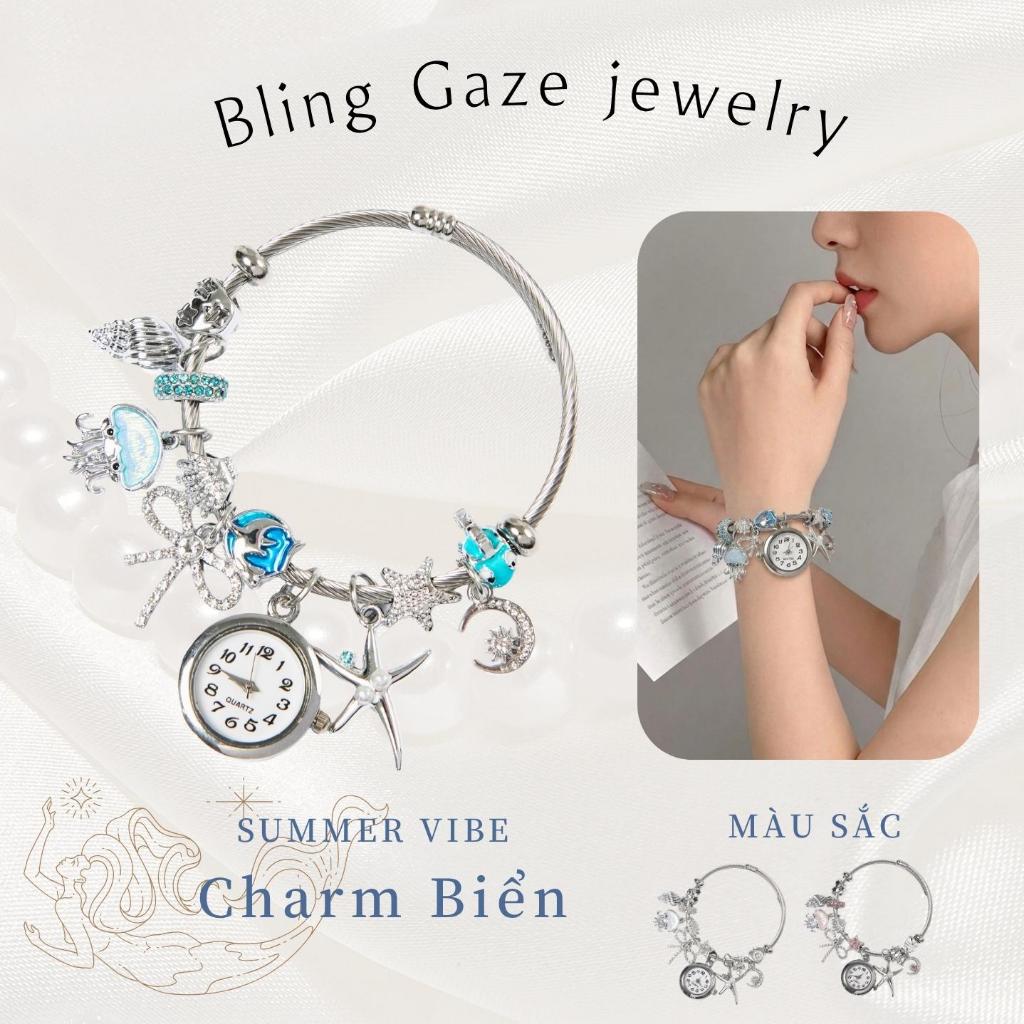 Đồng Hồ Lắc Tay bracelets Nữ Màu Bạc Charm Sao Biển Sứa, Thủ Công đồ trang sức, Không Gỉ, Quà Tặng Cặp Đôi Hàn Quốc