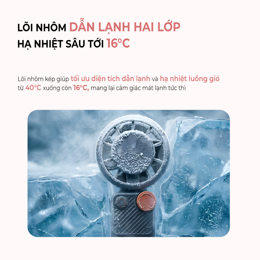 Quạt Mini Cầm Tay Larma Neo Turbo S, 100 Cấp Độ Gió, Chip Làm Lạnh Ice Cool, Màn Hình LED, Pin Đến 7 Giờ, Nhẹ 186g