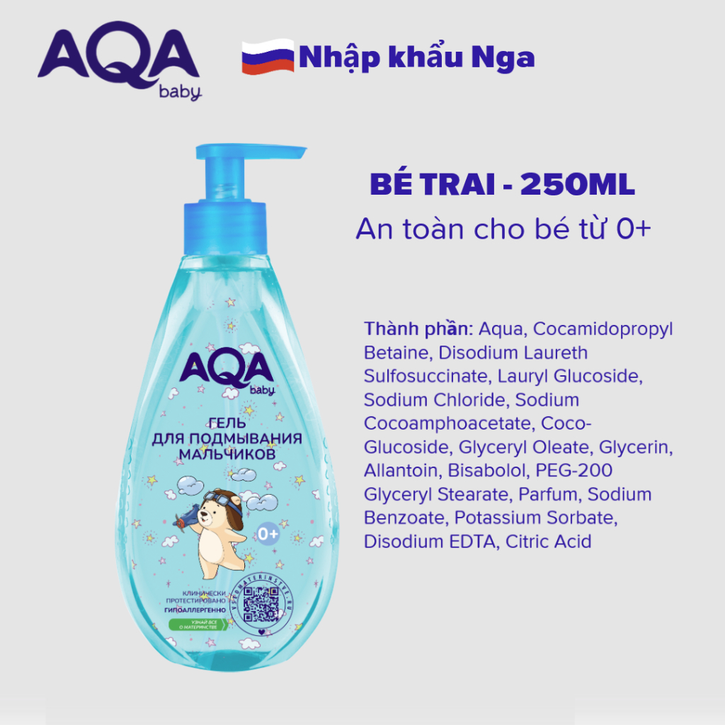[DATE MỚI] Dung dịch vệ sinh cho bé gái/ trai AQA baby cho bé 0-8 tuổi 250ml của Nga
