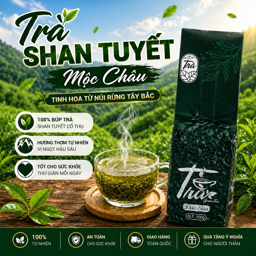 Trà Shan Tuyết  Mộc Châu – Đặc Sản Tây Bắc, Nước Xanh Trong, Hậu Ngọt Sâu