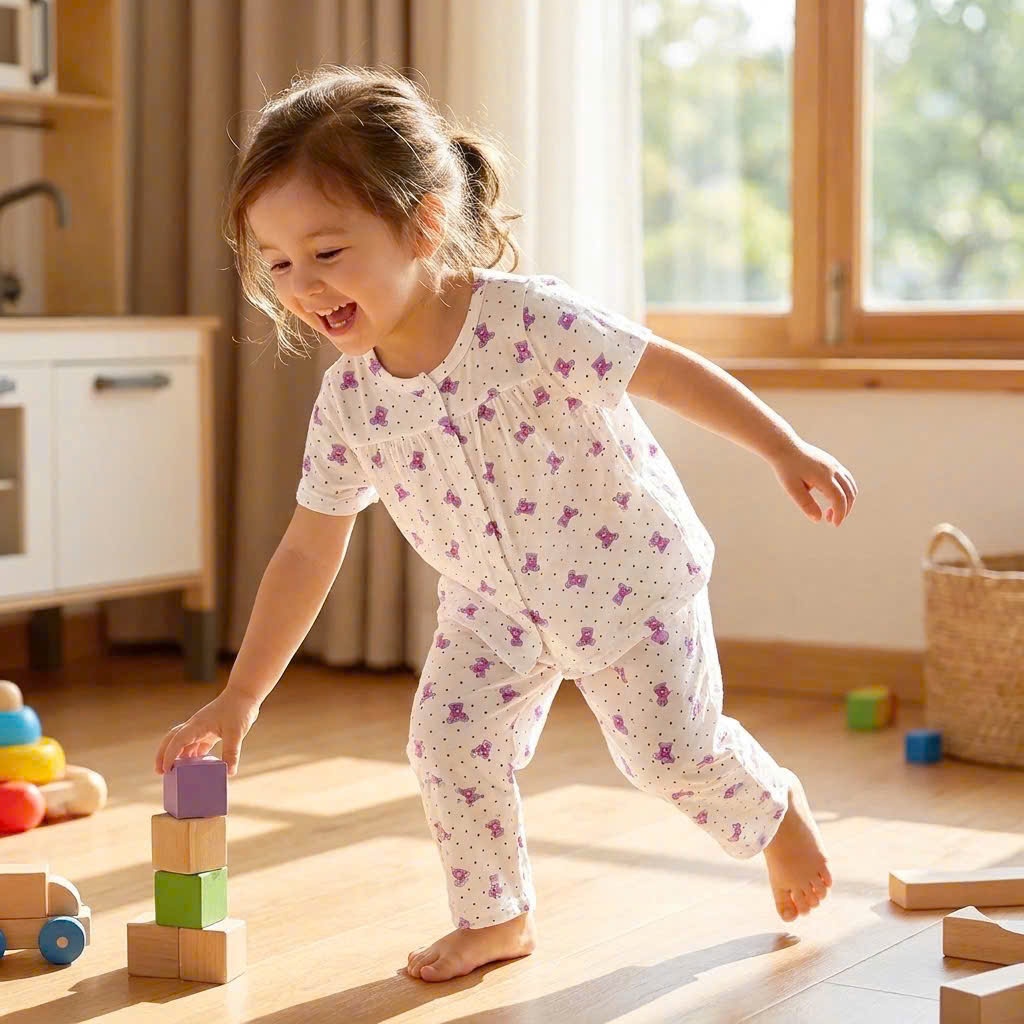 Bộ tay ngắn quần dài bé gái sợi sồi Modal Lá Homewear MOD4, đồ dài cộc tay cho bé babydoll mềm mát
