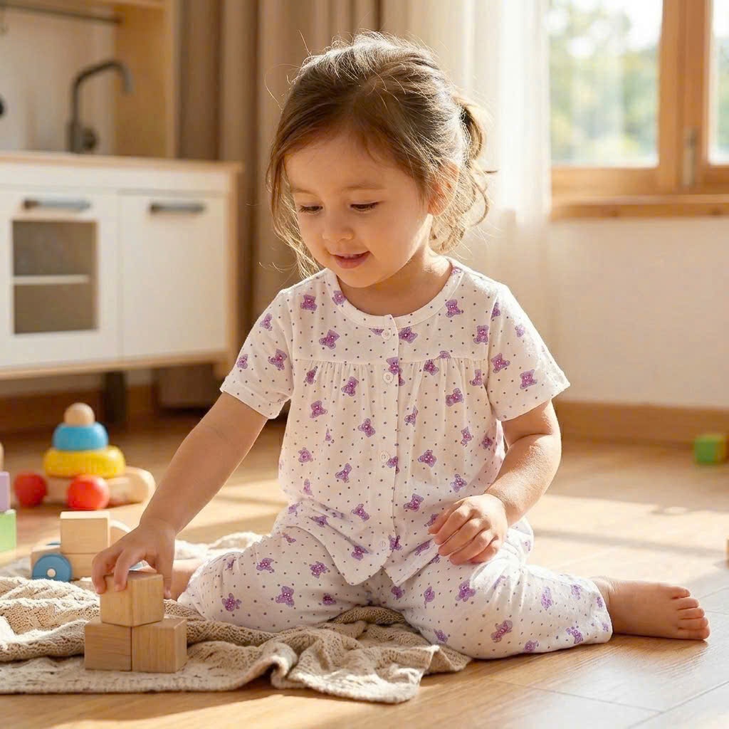 Bộ tay ngắn quần dài bé gái sợi sồi Modal Lá Homewear MOD4, đồ dài cộc tay cho bé babydoll mềm mát