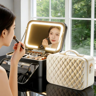 Cốp Makeup Có Gương LED - Vách Ngăn Tháo Rời - Đeo Chéo - Móc Treo Vali Kéo - Chống Nước [TẶNG QUÀ]