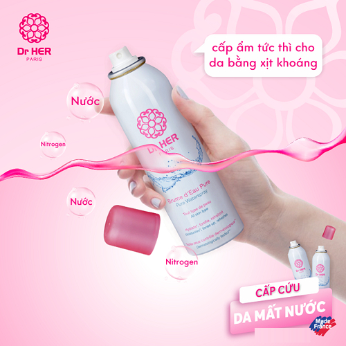 Xịt khoáng Dr Her Paris 150ml | Cấp ẩm làm dịu da tức thì, đầu xịt nano siêu mịn