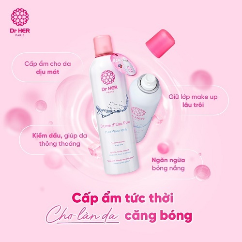 Xịt khoáng Dr Her Paris 150ml | Cấp ẩm làm dịu da tức thì, đầu xịt nano siêu mịn