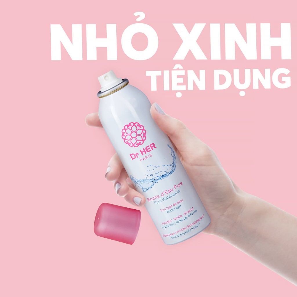 Xịt khoáng Dr Her Paris 150ml | Cấp ẩm làm dịu da tức thì, đầu xịt nano siêu mịn