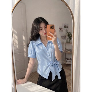 Áo SƠ mi vạt chéo buộc nơ eo  , chất liệu mềm mại thoáng mát, phù hợp đi làm đi chơi  với 4 màu nổi bật xinh xinh B3