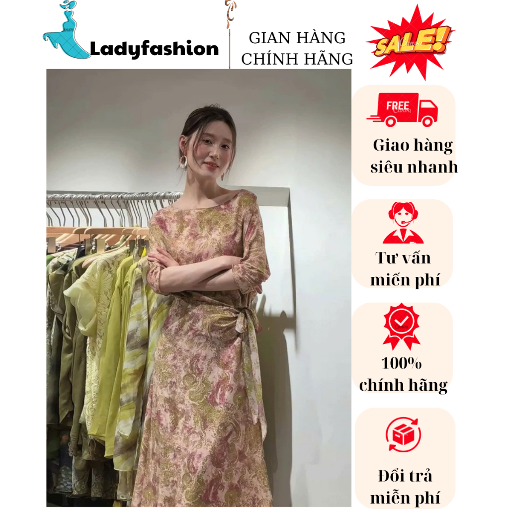 Váy Liền Họa Tiết Hoa Nhẹ Nhàng – Đầm Dáng Dài Thắt Eo Tôn Dáng, Phong Cách Vintage Thanh Lịch