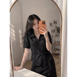 Áo SƠ mi vạt chéo buộc nơ eo  , chất liệu mềm mại thoáng mát, phù hợp đi làm đi chơi  với 4 màu nổi bật xinh xinh B3
