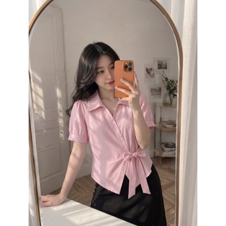Áo SƠ mi vạt chéo buộc nơ eo  , chất liệu mềm mại thoáng mát, phù hợp đi làm đi chơi  với 4 màu nổi bật xinh xinh B3