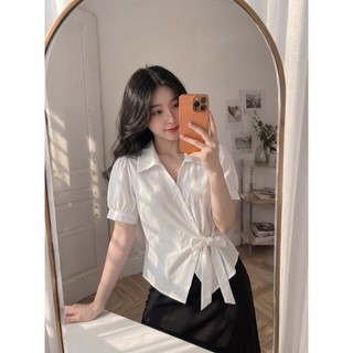 Áo SƠ mi vạt chéo buộc nơ eo  , chất liệu mềm mại thoáng mát, phù hợp đi làm đi chơi  với 4 màu nổi bật xinh xinh B3