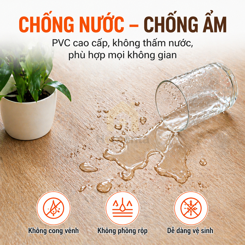 Sàn Nhựa Dán Sẵn Vân Gỗ 2mm Chống Nước, Chống Trơn Combo 36 Tấm (5m²) Dễ Thi Công Cho Phòng Khách, N