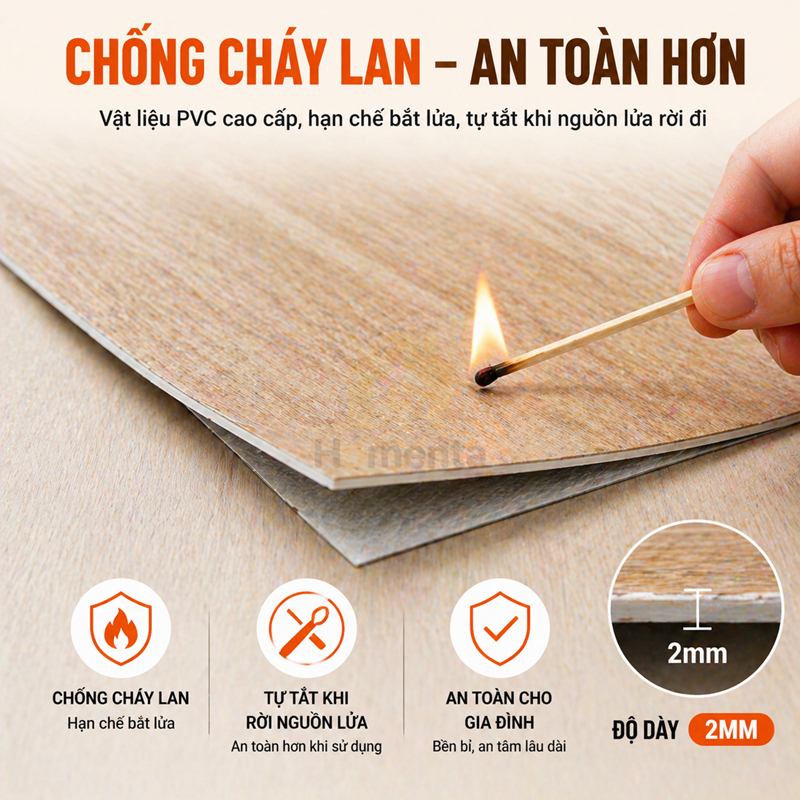 Sàn Nhựa PVC Dán Sàn Chống Nước, Chống Cháy, Dễ Dàng Vệ Sinh, An Toàn Cho Gia Đình | 36 Miếng = 5m² | Độ Dày 2mm