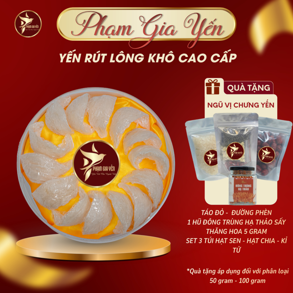 Tổ Yến Rút Lông Khô Cao Cấp ( Hàng Siêu Vip ) - Không Pha Độn - Tẩy Trắng - Yến Sào Phạm Gia