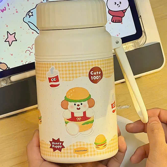 Bình Giữ Nhiệt Lucky Cat 1000ml inox316 Có Lõi Lọc Trà, Quai Sách Tiện Lợi Họa Tiết dễ thương 06 ntt95