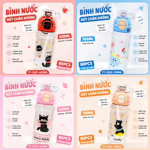 Bình Nước Cho Bé Có Ống Hút 620ml/700ml Chống Tràn, Bình Nước Bật Nắp 1 Chạm Cho Bé Đi Học