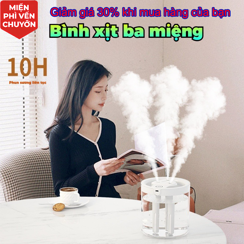 Máy Xông Tinh Dầu Máy Tạo Độ Ẩm Phun Sương Mini 3 Tia 1.5L Siêu Êm USB 5V Để Bàn Gia Đình