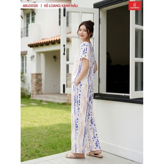 6BLD01, 6BLD02 Bộ đồ mặc nhà nữ CARDINA chất liệu lanh tay cộc cổ tròn phối viền và quần dài 6BLD01