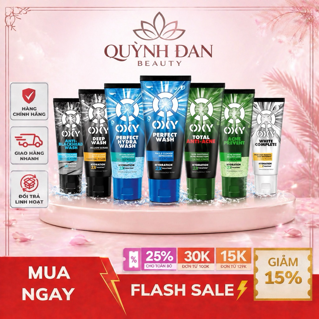 Sữa rửa mặt cho nam Oxy sạch sâu giảm nhờn dạng kem có hạt massage Oxy Deep Wash 100g