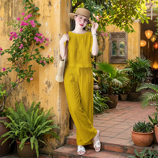Bộ nữ HELEN, Set bộ nữ áo tay lỡ, quần dáng suông lưng thun, chất vải đũi xước Nhật cao cấp, mặc thoáng mát