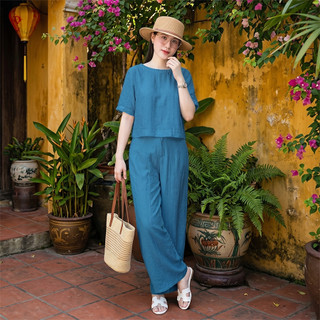 Bộ nữ HELEN, Set bộ nữ áo tay lỡ, quần dáng suông lưng thun, chất vải đũi xước Nhật cao cấp, mặc thoáng mát