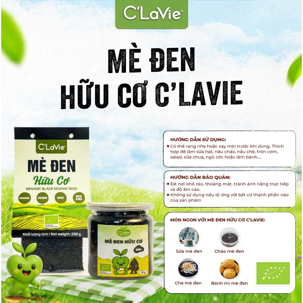 Mè Đen Hữu Cơ C’LaVie [Gói 200g - Hũ 90g]