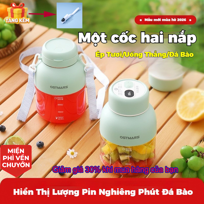 Máy Xay Sinh Tố Cầm Tay Máy Ép Trái Cây 1100ml Ép Đá Máy Làm Sữa Hạt Pin 2800mAh Sạc Xe Kèm Ống Hút