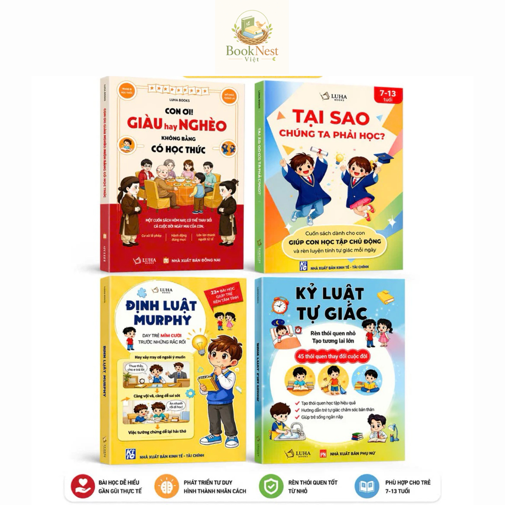 Bìa sách Combo Định Luật Murphy + Kỷ Luật Tự Giác + Giàu Hay Nghèo + Tại Sao Chúng Ta Phải Học