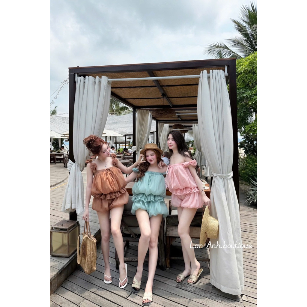 Set áo tơ bồng đính hoa quần ngắn siu xinh
