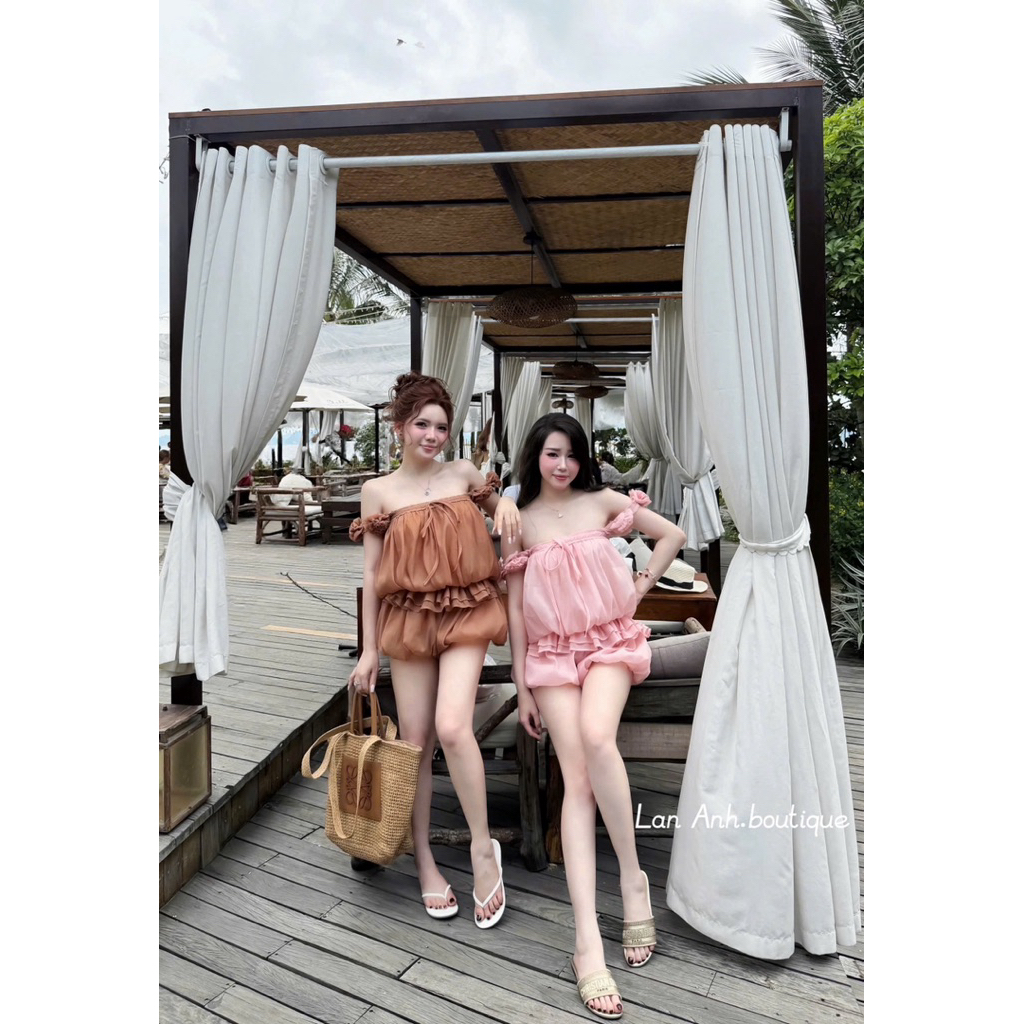 Set áo tơ bồng đính hoa quần ngắn siu xinh