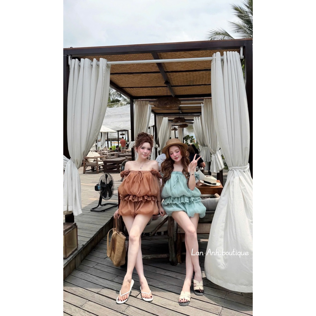 Set áo tơ bồng đính hoa quần ngắn siu xinh