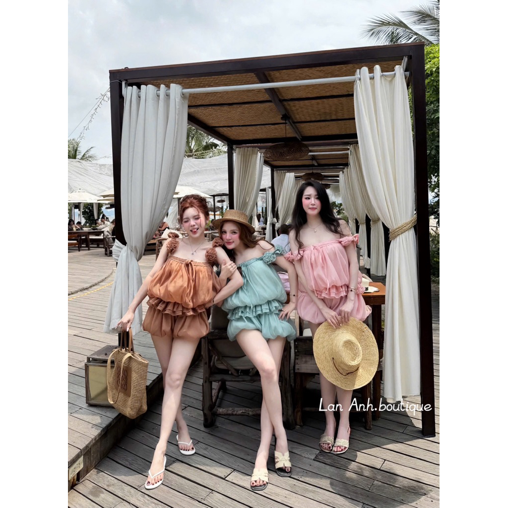 Set áo tơ bồng đính hoa quần ngắn siu xinh