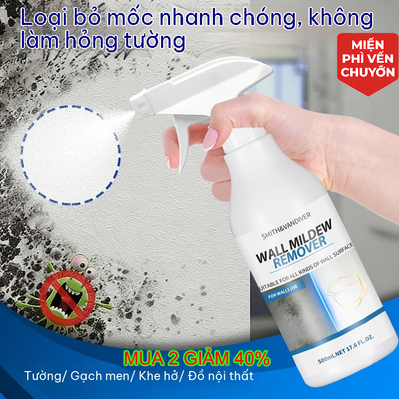 Xịt Tẩy Nấm Mốc Tường 500ml｜Làm Sạch Vết Mốc Nhà Tắm, Trần Nhà｜Mua 2 Giảm 40%