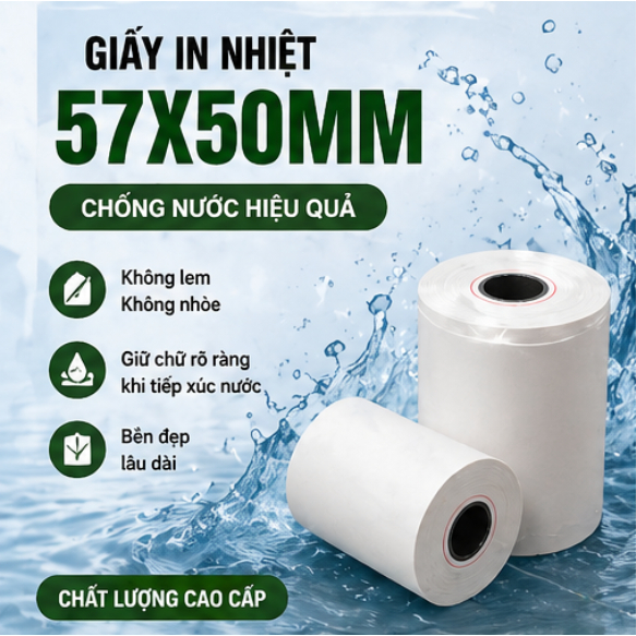 Giấy in nhiệt 57x50mm  In rõ nét | Không kẹt giấy | Đủ mét |Giấy in hóa đơn POS cho nhà hàng, cà phê, siêu thị, tạp hoá