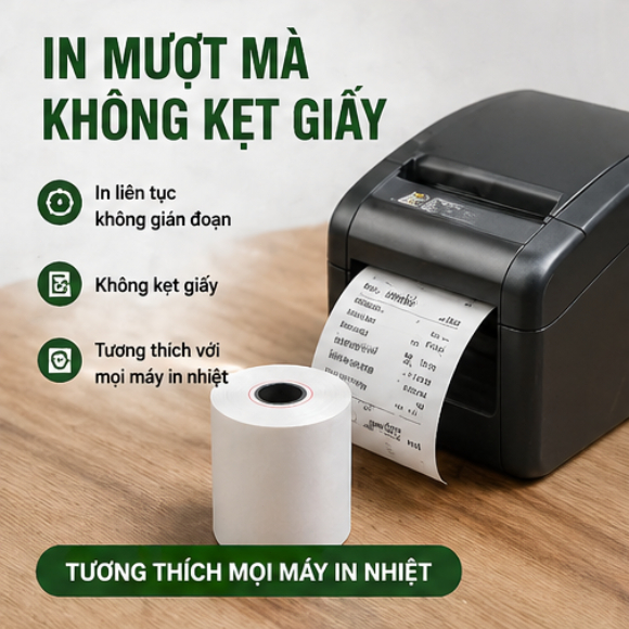 Giấy in nhiệt 57x50mm  In rõ nét | Không kẹt giấy | Đủ mét |Giấy in hóa đơn POS cho nhà hàng, cà phê, siêu thị, tạp hoá