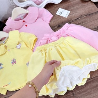 Set Váy Bé Gái Cộc Tay Cổ Sen Thêu Cún Đáng Yêu Cho Bé Đi Học Đi Chơi - MH17
