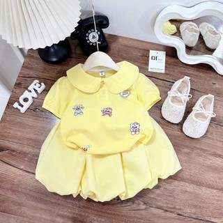 Set Váy Bé Gái Cộc Tay Cổ Sen Thêu Cún Đáng Yêu Cho Bé Đi Học Đi Chơi - MH17