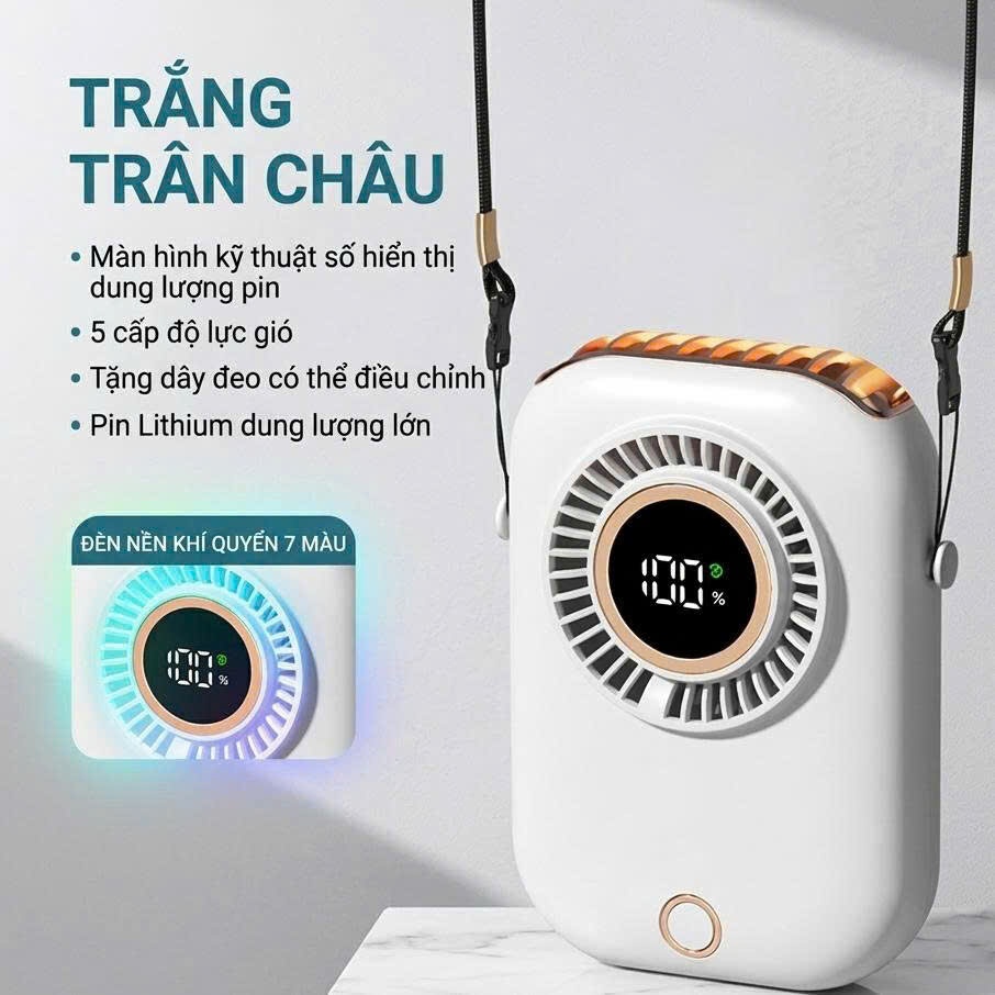 Quạt đeo cổ mini, quạt tích điện để bàn. Màn hình Led, 5 cấp độ gió thương hiệu ZHAOCAIMAO