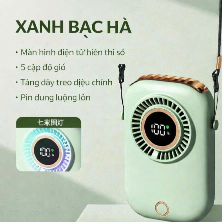 Quạt đeo cổ mini, quạt tích điện để bàn. Màn hình Led, 5 cấp độ gió thương hiệu ZHAOCAIMAO