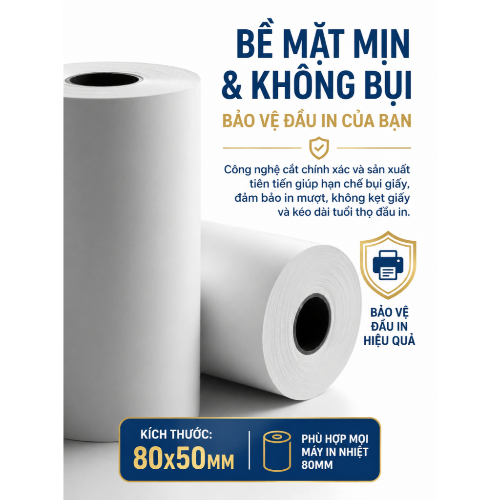 Giấy in nhiệt 80x50mm In rõ nét | Không kẹt giấy | Đủ mét |Giấy in hóa đơn POS cho nhà hàng, cà phê, siêu thị, tạp hoá