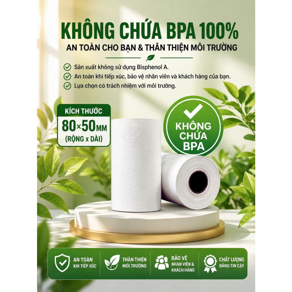 Giấy in nhiệt 80x50mm In rõ nét | Không kẹt giấy | Đủ mét |Giấy in hóa đơn POS cho nhà hàng, cà phê, siêu thị, tạp hoá