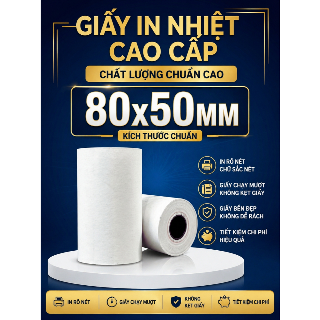 Giấy in nhiệt 80x50mm In rõ nét | Không kẹt giấy | Đủ mét |Giấy in hóa đơn POS cho nhà hàng, cà phê, siêu thị, tạp hoá