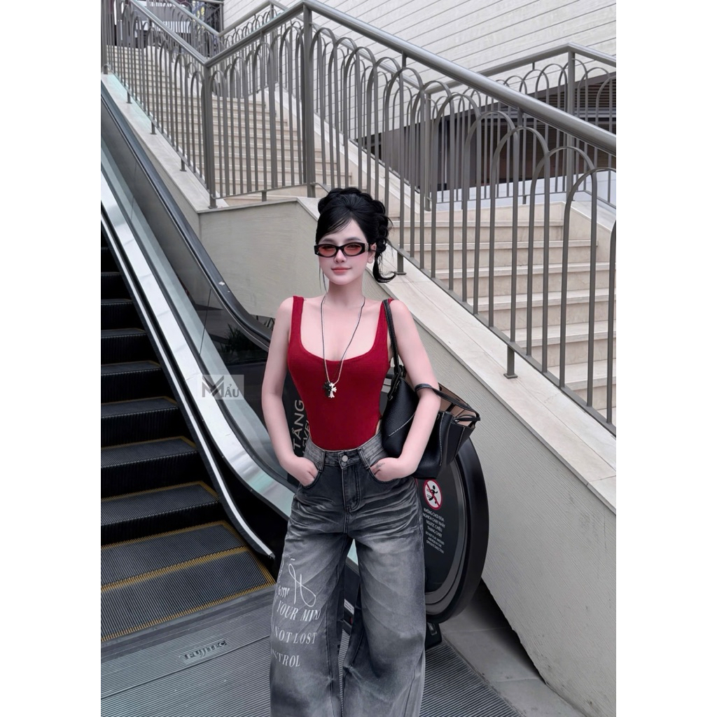 Áo bodysuit ba lỗ cổ vuông chất co giãn thoải mái
