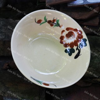 Tô Gốm Vẽ Hoa Xưa Điểm Trắng - Tô Tượng Size Đại 21cm - Gốm Lái Thiêu - Gốm Xưa Cho Người Hoài Niệm