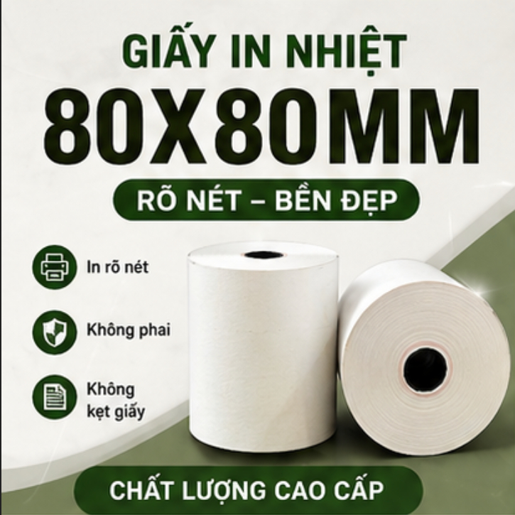 Giấy in nhiệt 80x80mm In rõ nét | Không kẹt giấy | Đủ mét |Giấy in hóa đơn POS cho nhà hàng, cà phê, siêu thị, tạp hoá