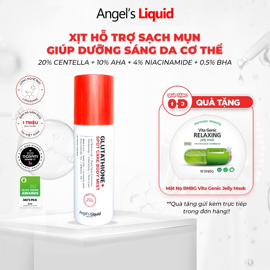 Xt Gim Mn Lng Sng Da C Th Angel's Liquid Glutathione+ Spot Care Body  Mist 150ml | Shopee Vit Nam
