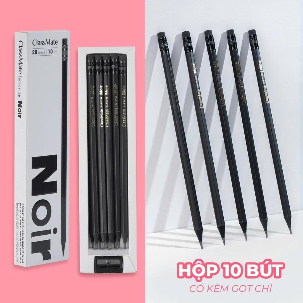 [TẶNG GỌT CHÌ] Hộp 10 Bút Chì Cao Cấp Thân Gỗ Đen Noir, Lõi Chì Đậm Mịn Khó Gãy, Dùng Tô Trắc Nghiệm Vẽ Tranh